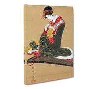 Woman Preparing To Play The Koto By Utagawa Toyohiro Asian Japanese Canvas Wall Art Print Ready to Hang, Framed Picture for Living Room Bedroom Home Office Décor, 20x14 Inch (50x35 cm)