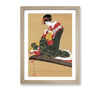 Woman Preparing To Play The Koto By Utagawa Toyohiro Asian Japanese Framed Wall Art Print, Ready to Hang Picture for Living Room Bedroom Home Office Décor, Oak A2 (64 x 46 cm)