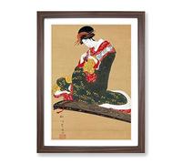 Woman Preparing To Play The Koto By Utagawa Toyohiro Asian Japanese Framed Wall Art Print, Ready to Hang Picture for Living Room Bedroom Home Office Décor, Walnut A3 (34 x 46 cm)