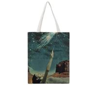 Woman Reaching To Touch A Shooting Comet 04 Canvas Tote Bag, Reusable Eco-Friendly Shopping Grocery Bag, Casual Fashion Shoulder Handbag, Versatile Stylish Bag for Outdoor Activities, 38x46CM