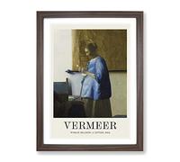 Woman Reading A Letter By Johannes Vermeer Exhibition Museum Painting Framed Print | A4 Walnut Framed Wall Art | Ready to Hang | Modern Historical Picture | Living Room Bedroom Lounge Office