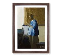 Woman Reading A Letter by Johannes Vermeer Framed Print | A2 Walnut Framed Wall Art | Ready to Hang | Modern Historical Picture | Living Room Bedroom Lounge Office