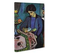 Woman Reading By August Macke Canvas Print | Gallery Wrapped 30mm Frame Wall Art | 30x20 inches | Ready to Hang | Classic People Picture | Living Room Bedroom Lounge Office