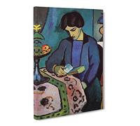 Woman Reading By August Macke Classic Painting Canvas Wall Art Print Ready to Hang, Framed Picture for Living Room Bedroom Home Office Décor, 20x14 Inch (50x35 cm)
