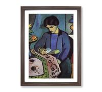 Woman Reading By August Macke Classic Painting Framed Print | A2 Walnut Framed Wall Art | Ready to Hang | Classic Historical Picture | Living Room Bedroom Lounge Office