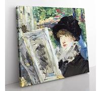 Woman Reading by Edouard Manet Classic Painting Canvas Wall Art Print Ready to Hang, Framed Picture for Living Room Bedroom Home Office Décor, 35x35 cm (14x14 Inch)