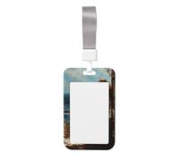 Woman Reading by The Sea Rustic Sliding Id Badge Holder Hard Plastic Work Card Case Name Tag Protector for Nurses Office