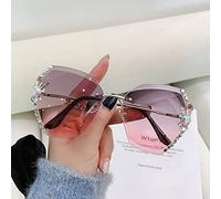 Woman Rimless Diamond Sunglasses, Gradient Rhinestone Oversized With Diamond Cutting Lens (Grey Pink)