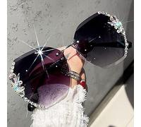 Woman Rimless Diamond Sunglasses, Gradient Rhinestone Sunglasses, Women Oversized Rimless Gradient Diamond Cutting Lens Sunglasses (Grey)