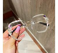Woman Rimless Diamond Sunglasses, Gradient Rhinestone, Women Oversized Rimless Gradient Diamond Cutting Lens Sunglasses (Transparent)