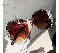 Woman Rimless Diamond Sunglasses, Women Oversized Gradient Diamond Cutting Lens Sunglasses (Brown)
