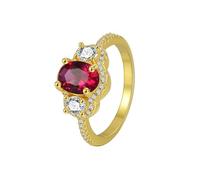 Woman Rings, Married Ring 9K Yellow Gold Oval with Red Lab Created Ruby Size N 1/2