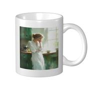 Woman Rustic Kitchen Green Cabinets Ceramic Cup, Elegant Coffee Mug Tee Drinkware Water Cup for Home Office 11oz