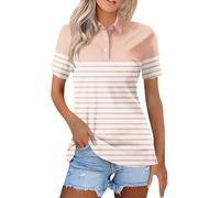 Woman’s Fashion Striped Polo Shirts Summer Short Sleeves Collared Work T-Shirts Workwear Tops Novelty Color Block Sports Golf Tennis Shirts Workout Clothes Hiking Outfits