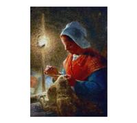 Woman Sewing by Lamplight Themed Jigsaw Puzzle for Adults, 300 PCS