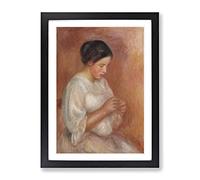 Woman Sewing By Pierre Auguste Renoir Classic Painting Framed Print | A2 Black Framed Wall Art | Ready to Hang | Classic Historical Picture | Living Room Bedroom Lounge Office