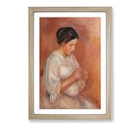 Woman Sewing by Pierre-Auguste Renoir Framed Print | A2 Oak Framed Wall Art | Ready to Hang | Modern Nature Picture | Living Room Bedroom Lounge Office