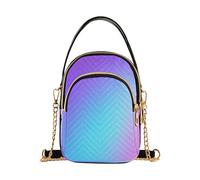 Woman Shoulder Handbag Blurred Neon Purple Blue Gradient Quilted Phone Purse Chain Strap Handbag Cute Zipper Designer Bowler Tote, 5.9" × 8.3" × 3.1"