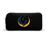 Woman Sitting on The Crescent Moon Large Capacity Pencil Cases with Zippered Portable Pen Pouch Makeup Bag Office Supplies