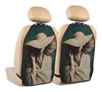 Woman Straw Hat Hair Blowing Aesthetic Car Seat Back Kick Protectors,2 Pack Kick Mats With Storage Pockets For Vehicles To Protect From Dirt Mud Scratches