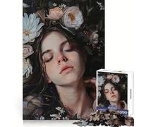 Woman Surrounded by Flowers Jigsaw Puzzles for Adults 1000 Memory Training Time Well Spent Precise Edges Best Gift (38x26cm)