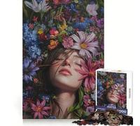 Woman Surrounded by Flowers Painting 1000 Teenager Pieces Jigsaw Puzzle Brain Development Unwind Easily Clean Join Warm Xmas Gift (50x75cm)