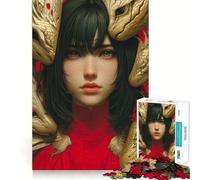 Woman Surrounded by Golden Dragon Heads 1000-piece Jigsaw Puzzles Think Exercise Game Tight Interlock No Gaps Interactive Brain Challenge for Home (38x52cm)