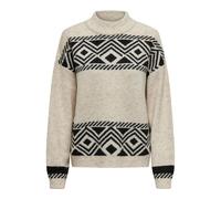 ONLY Women's Onlvictoria L/S Highneck Pullover KNT Sweater, Pumice Stone/Pattern:Black Jacquard, S