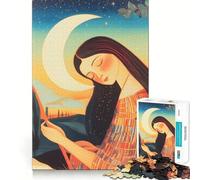 Woman Under Crescent Moon Jigsaw Puzzle 1000 Piece Cognitive Fun Play Precise Interlock Structure Bonding Activity for Loved Ones (50x75cm)
