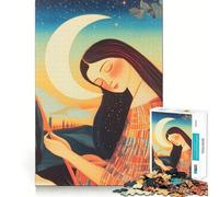 Woman Under Crescent Moon Jigsaw Puzzle1000 Pieces Thinking Skill Game Seamless Fit Precise Pieces Family Fun Night Activity (38x26cm)