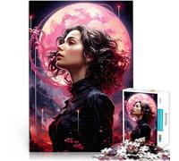 woman under pink moonlightAdults 1000 Pieces Puzzle Stress Reliever Staycation Kill time Artists Collection, Fine Art 38x26cm