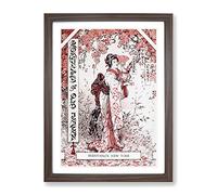 Woman Under The Cherry Blossom Tree Asian Japanese Framed Print | A4 Walnut Framed Wall Art | Ready to Hang | Asian Floral Picture | Living Room Bedroom Lounge Office