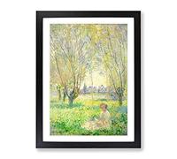 Woman Under The Willows By Claude Monet Classic Painting Framed Wall Art Print, Ready to Hang Picture for Living Room Bedroom Home Office Décor, Black A4 (34 x 25 cm)