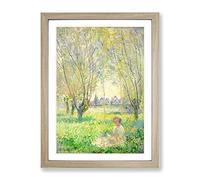 Woman Under The Willows By Claude Monet Classic Painting Framed Wall Art Print, Ready to Hang Picture for Living Room Bedroom Home Office Décor, Oak A4 (34 x 25 cm)