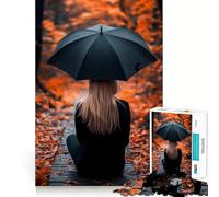 Woman Under Umbrella in Autumn 1000 Piece Jigsaws for Adults Brain Sharp Game Smooth Burr Free Surface Fascinating Hobby for Idle Moments (38x26cm)