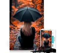 Woman Under Umbrella in Autumn Jigsaw 1000 Pieces for Adults Memory Fun Game Expert Cutting Craftsmanship Relaxing Indoor Group Activity (50x75cm)