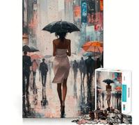 Woman Walking in Rain 1000 Piece Teenager Puzzles Cognitive Boost Fun Tight Lock No Loose Pieces Engaging Way to Pass Free Hours (38x26cm)