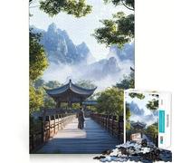 Woman Walking on Bridge in China 1000 Piece Jigsaws for Adults Brain Training Fun Clean Cut Sturdy Components Calming Mental Break Activity (38x26cm)