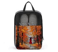 Woman Walking on Forest Path Autumn Shoe Bag for Travel Daily Use Anti-dust Storage Carrier Golf Shoe Pouch