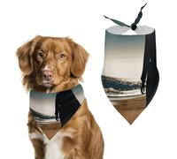 Woman Walking on The Beach Dog Bandana Triangle Dog Scarf Washable Polyester Dog Bibs Cute Pet Bandana for Medium Large Dogs Puppy and Cats