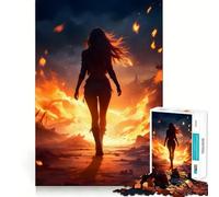 Woman Walking Through Fire Jigsaw Puzzle 1000 Piece Mind Train Fun Burr Free Clean Cut Pieces Absorbing Activity for Quiet Nights (38x52cm)