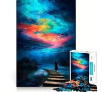 Woman Walking Towards Colorful Sky Jigsaw for Adults 1000 Pieces Think Skill Game High Precision Die Cut Entertaining Challenge for Spare Time (38x52cm)