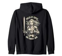 Woman Warrior Fueled by Coffee and Feminist Rage Caffeine Zip Hoodie