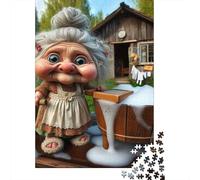 Woman Washing Clothes1000pc Sturdy Cardboard Granny Laundry Jigsaw Puzzle Adults Kids Educational Game Brain Training Concentration Relaxation Home Activity 70x50cm/1000pcs