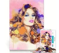 Woman Watercolor Portrait 1000 Jigsaw Puzzle Cognitive Fun Play Clean Cut Sturdy Components Quiet Time Mind Exercise at Home (38x52cm)