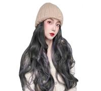woman wig Winter Beanie Hat Knit with Long Wavy Curly Hair Knitted wool hat with highlight dyeing gradient long curly wig hat