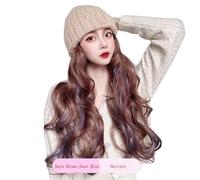 woman wig Winter Beanie Hat Knit with Long Wavy Curly Hair Knitted wool hat with highlight dyeing gradient long curly wig hat