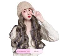 woman wig Winter Beanie Hat Knit with Long Wavy Curly Hair Knitted wool hat with highlight dyeing gradient long curly wig hat