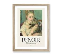 Woman With A Cat By Pierre Auguste Renoir Exhibition Museum Painting Framed Print | A2 Oak Framed Wall Art | Ready to Hang | Modern Animal Picture | Living Room Bedroom Lounge Office