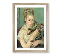 Woman with A Cat by Pierre Auguste Renoir Framed Wall Art Print A2 Oak